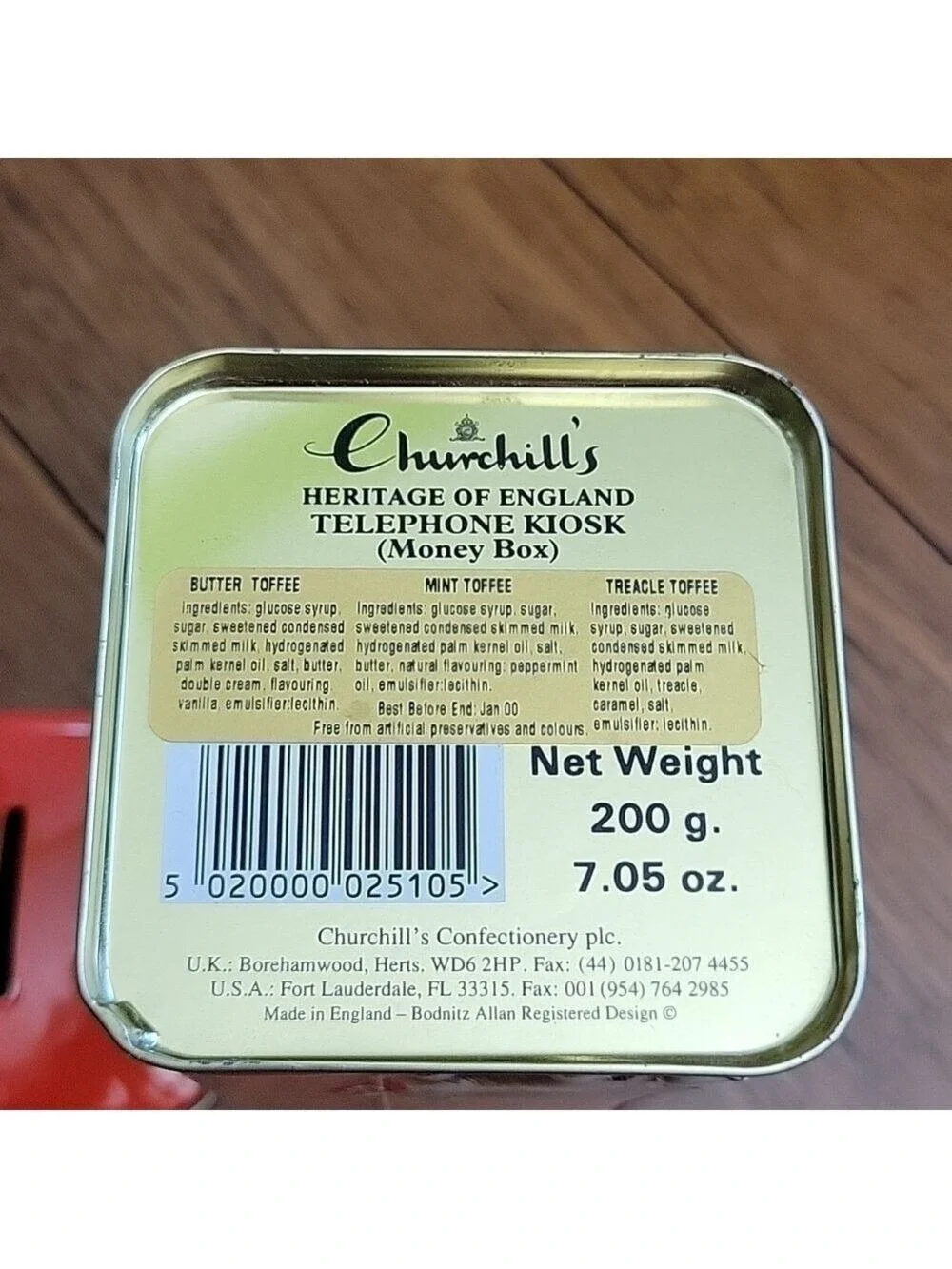 Vintage Churchill's Red Kiosk Telephone Booth Collectible Bank Tin